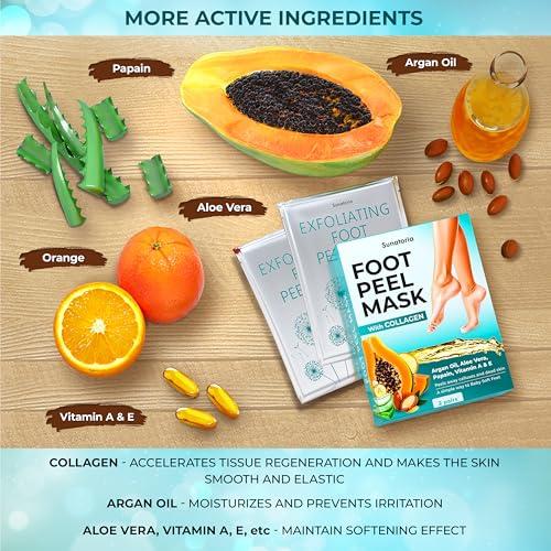SUNATORIA Foot Peeling Mask for Dead Skin Remover & Deep Moisturize | 2 Pairs | Dermatologically Tested - Foot Peel Mask for Dry Cracked Feet - Foot Mask make Soft Baby Feet for Men & Women | Aloe Vera