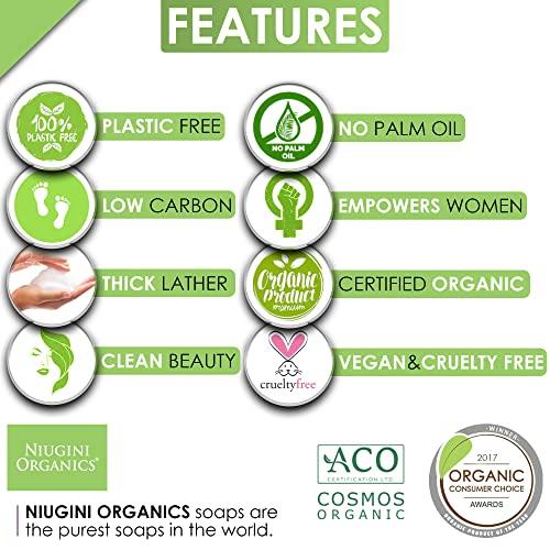 Niugini Organics Niugini Organics Certified Super Organic Natural Bar Soap From Premium Coconut Oil - Cold Pressed Bath Soap for Men & Women - Face & Body Soap Bars - Jabon De Bao (Mixed, Pack of 4)