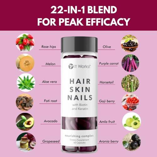 It Works! It Works! Hair Skin Nails - Beautifying Supplement with Keratin and Biotin - Nourishing Complex - Hair, Skin, and Nails Supplement - 60 Capsules Hair Nails and Skin Vitamins for Women and Men