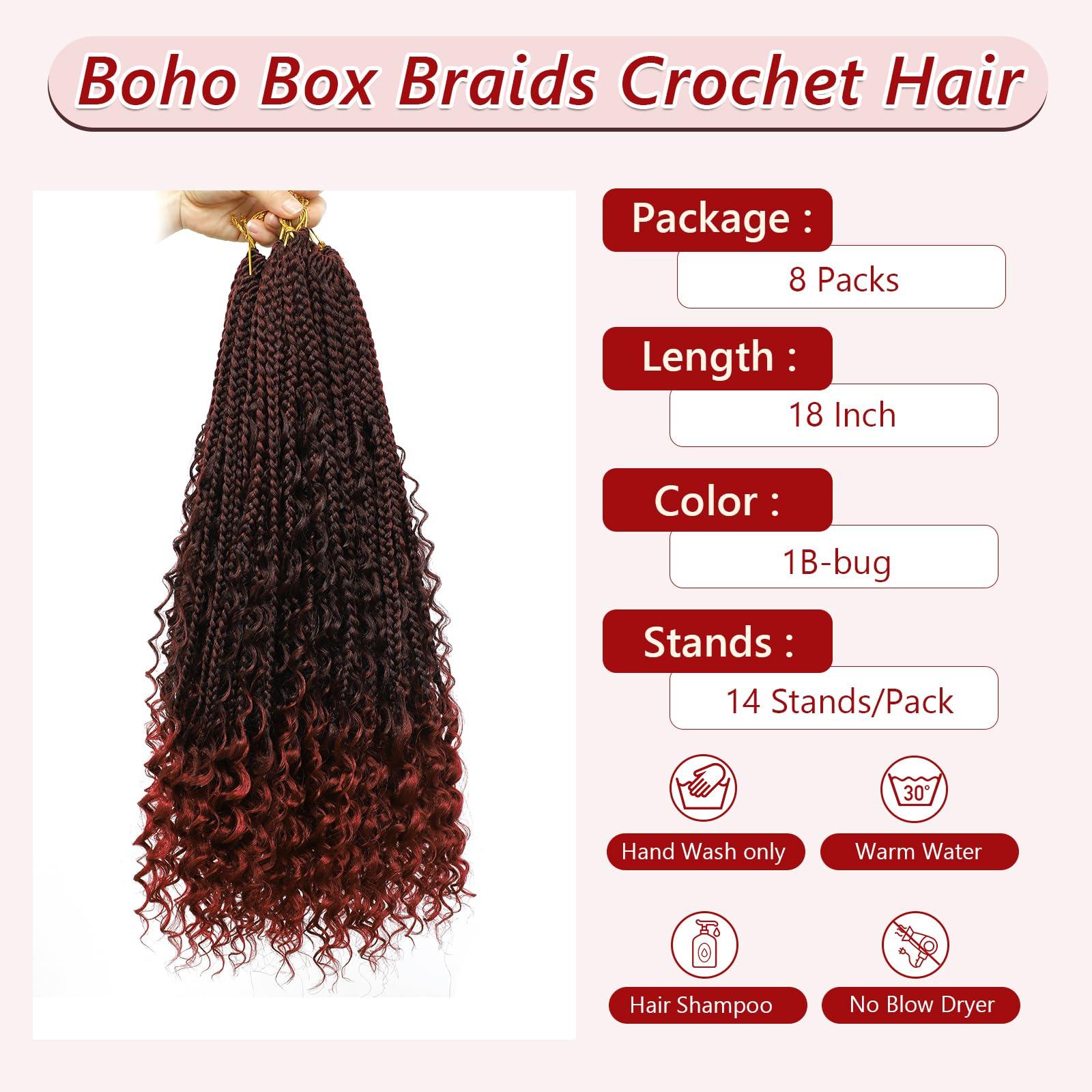 FIRSTCYH HAIR 8 Packs Crochet Box Braids- 18 Inch Boho Box Braids Crochet Braids Hair Synthetic Braiding Hair Goddess Box Braids Crochet Hair for Black Women (18(8Packs), 1B/Bug)