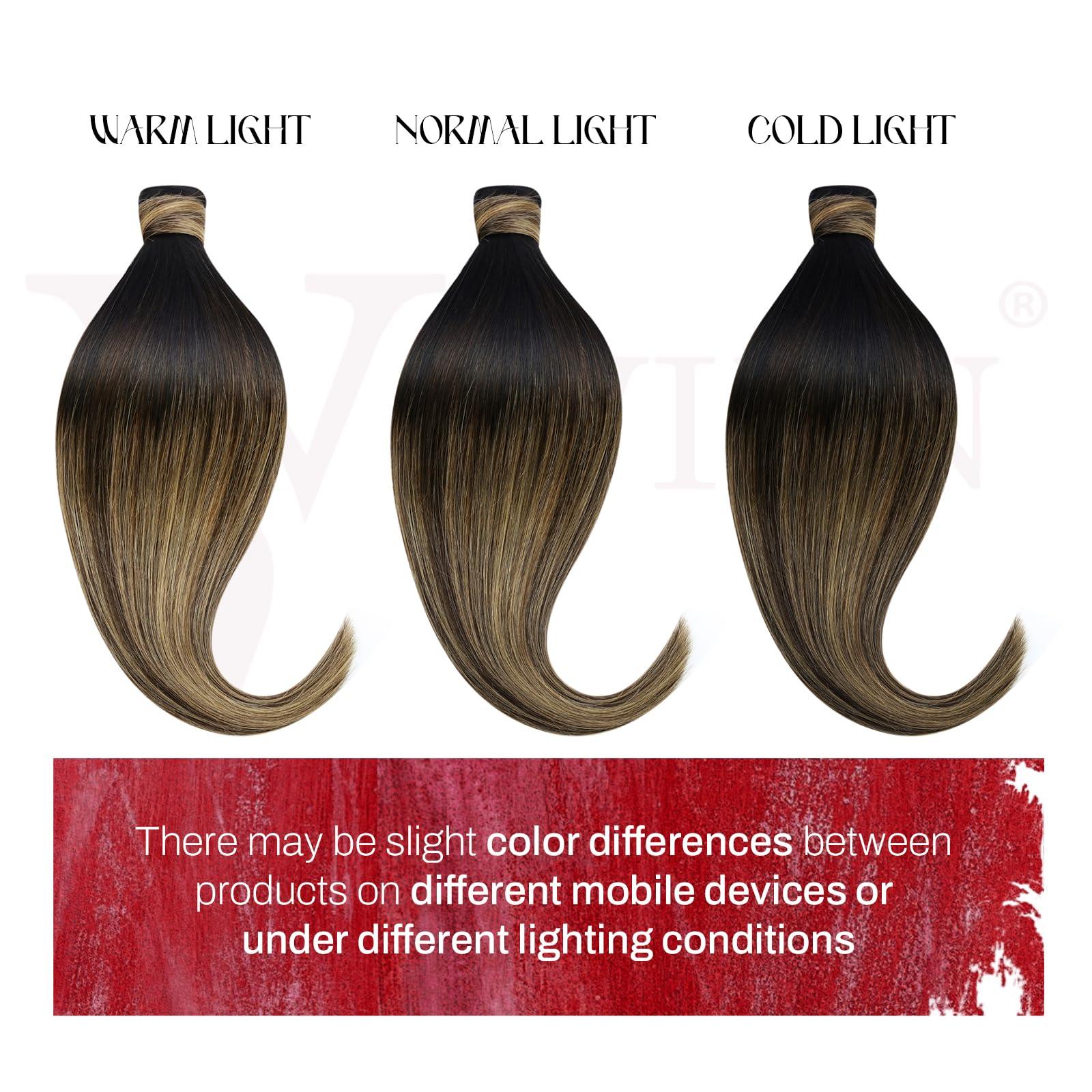 Vivien Vivien Balayage Ponytail Extension Human Hair Ombre Ponytail Human Hair Extensions Black Ombre Brown Balayage Caramel Blond Wrap Around Ponytail Hair Extension for Women 16 Inch 80g