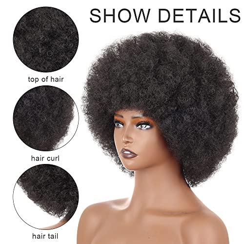 SUSMO SUSMO 14" 70s Short Black Afro Kinky Curly Bob Hair Wigs for Black Women,Large Bouncy and Soft Natural Looking Premium Synthetic Hair Hippie Wigs for Black Women perique afro naturelle Black-F