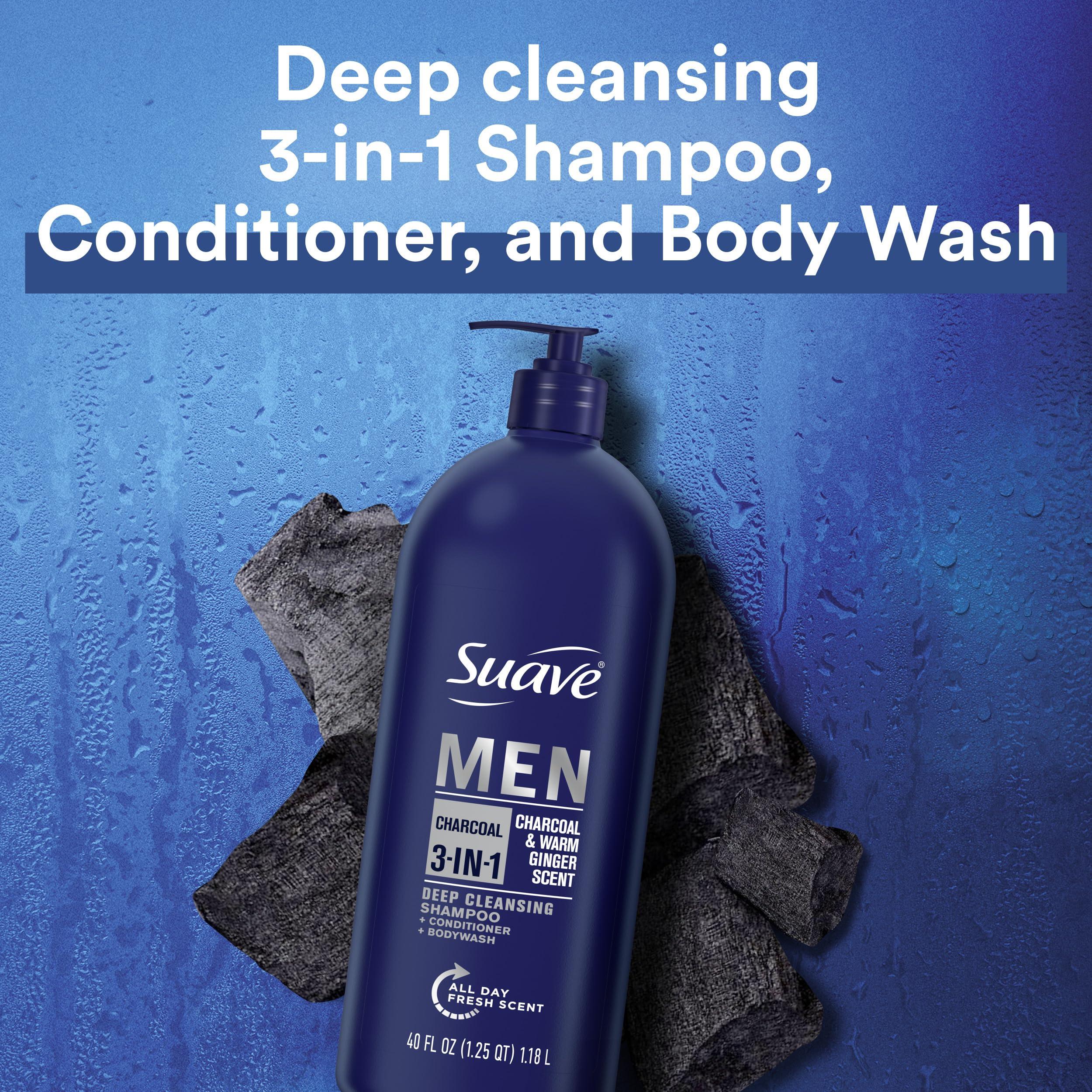 Suave Suave Men Shampoo Conditioner Bodywash 3 in 1 Charcoal &Warm Ginger to Cleanse and Nourish Hair and Skin, 40 oz Pack of 3