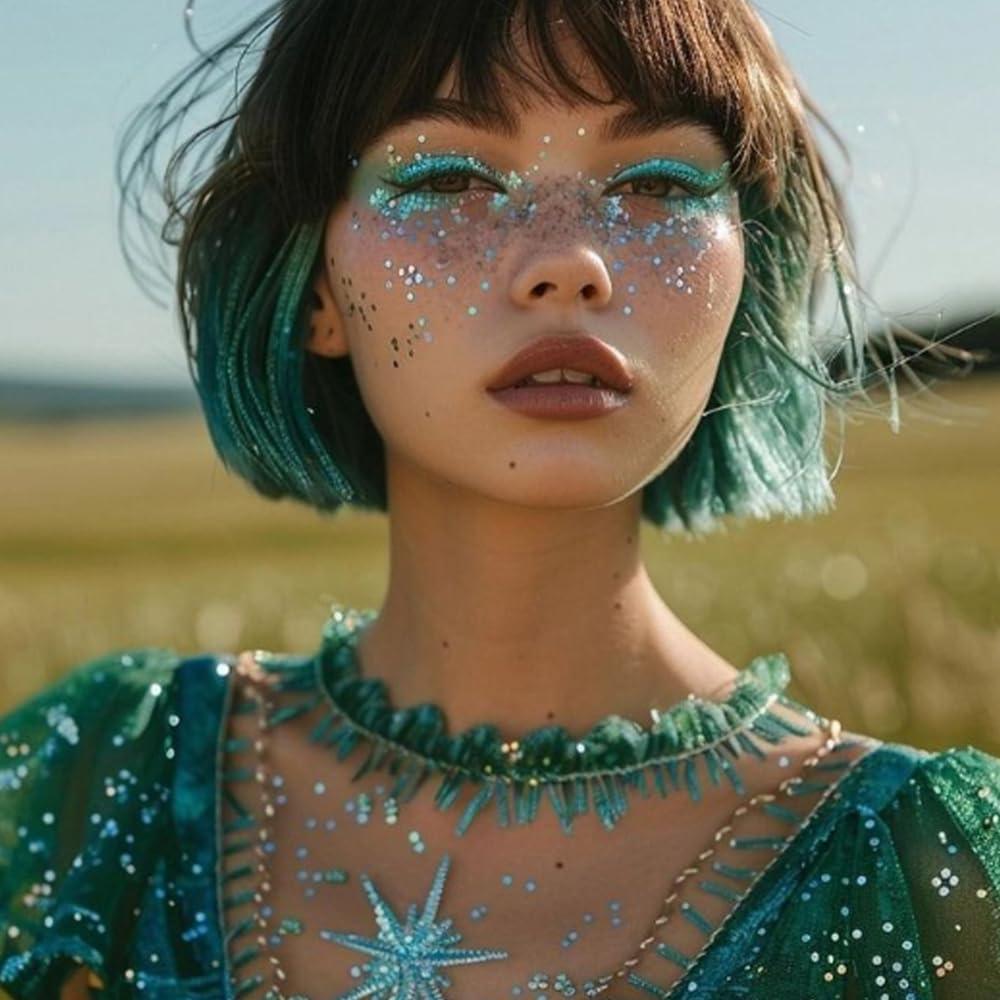 Mysense Mysense Blue Body Glitter Gel, Singer Concerts Glitter Makeup, Music Festival Rave Eye Hair Accessories, Chunky Glitter Mermaid Sequins, Sparkling Face Paint for Women, 30g