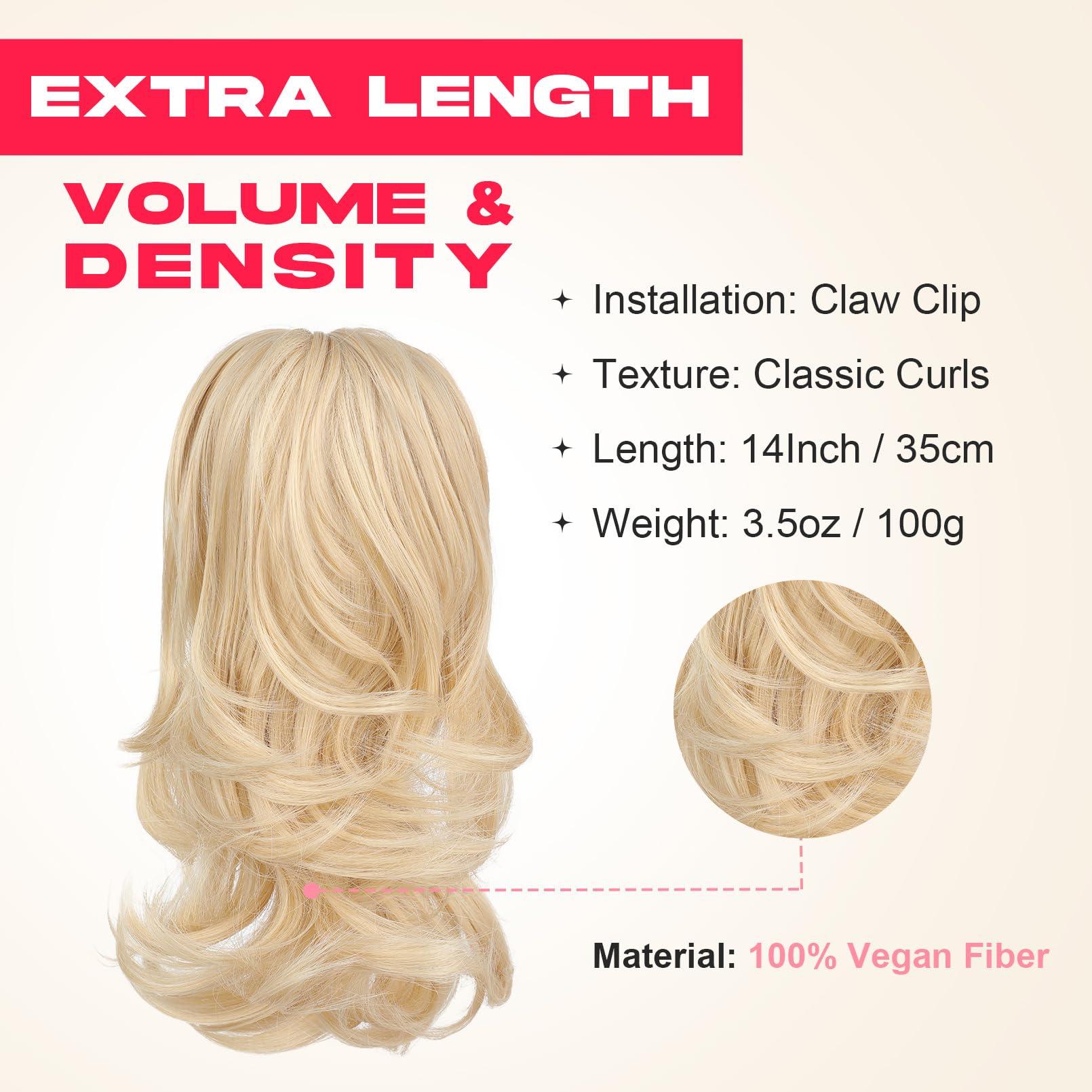 NTYNTY NTYNTY Ponytail Extension, 14\" Claw Clip in Ponytail Hair Extensions Natural Soft Synthetic Layered Wavy Pony Tail Hair Pieces for Women - Light Blonde
