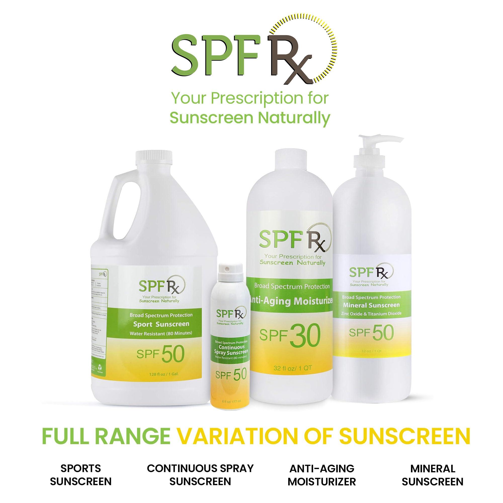 SPF Rx SPF Rx, SPF 50 Mineral Broad Spectrum Sunscreen, with Zinc Oxide and Titanium Dioxide, Waterproof, Sweat-Proof, Performance Sunblock Moisturizer for Face and Body - 1 Quart