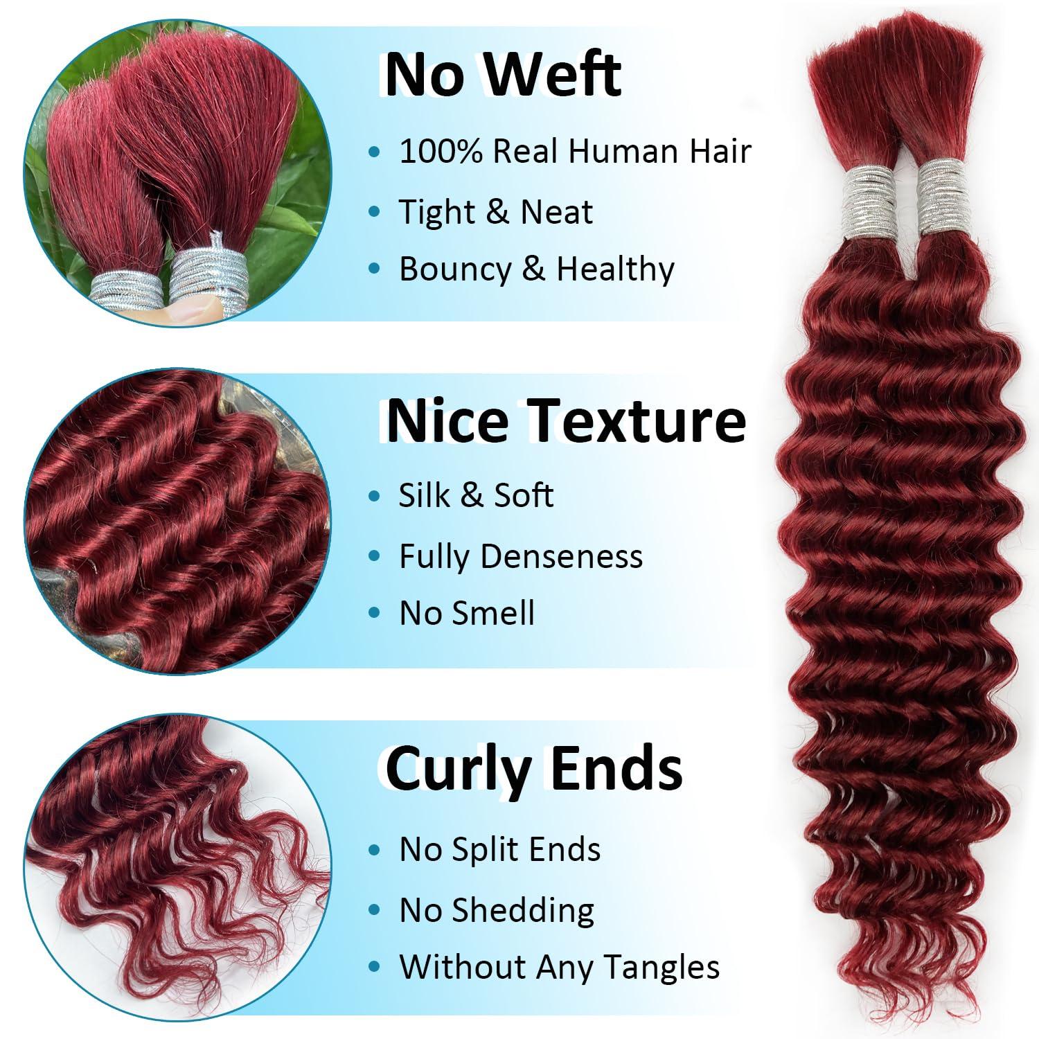 djd Burgundy Boho Braids Human Hair Braiding Hair 99J 100g Deep Wave Bulk Human Hair 18 Inch Wine Red Curly Human Braiding Hair For Boho Braids Water Wave Curly Human Hair 2 Bundles