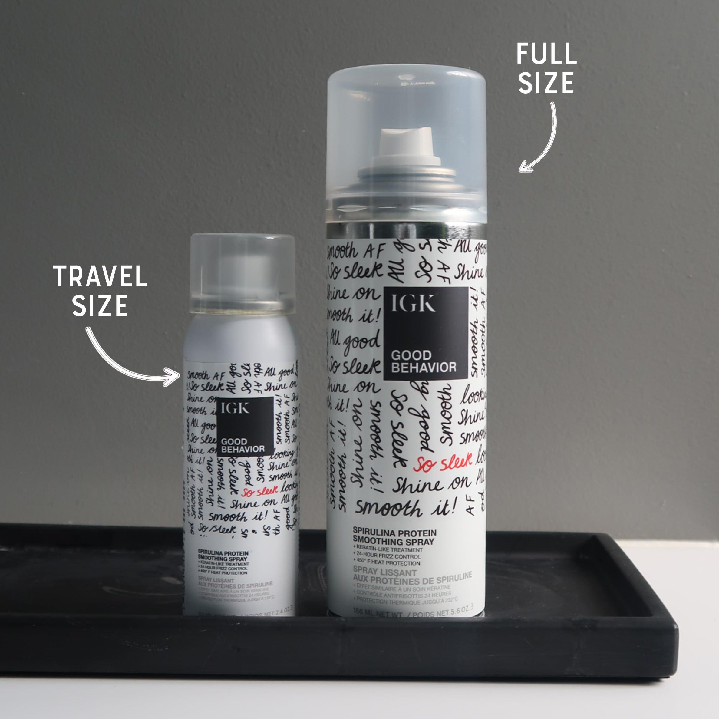 IGK IGK GOOD BEHAVIOR Spirulina Protein Smoothing Spray Travel Bundle | Keratin Like Treatment + Frizz Control + Heat Protectant | Vegan + Cruelty Free | (5.6 Oz + 2.4 Oz)