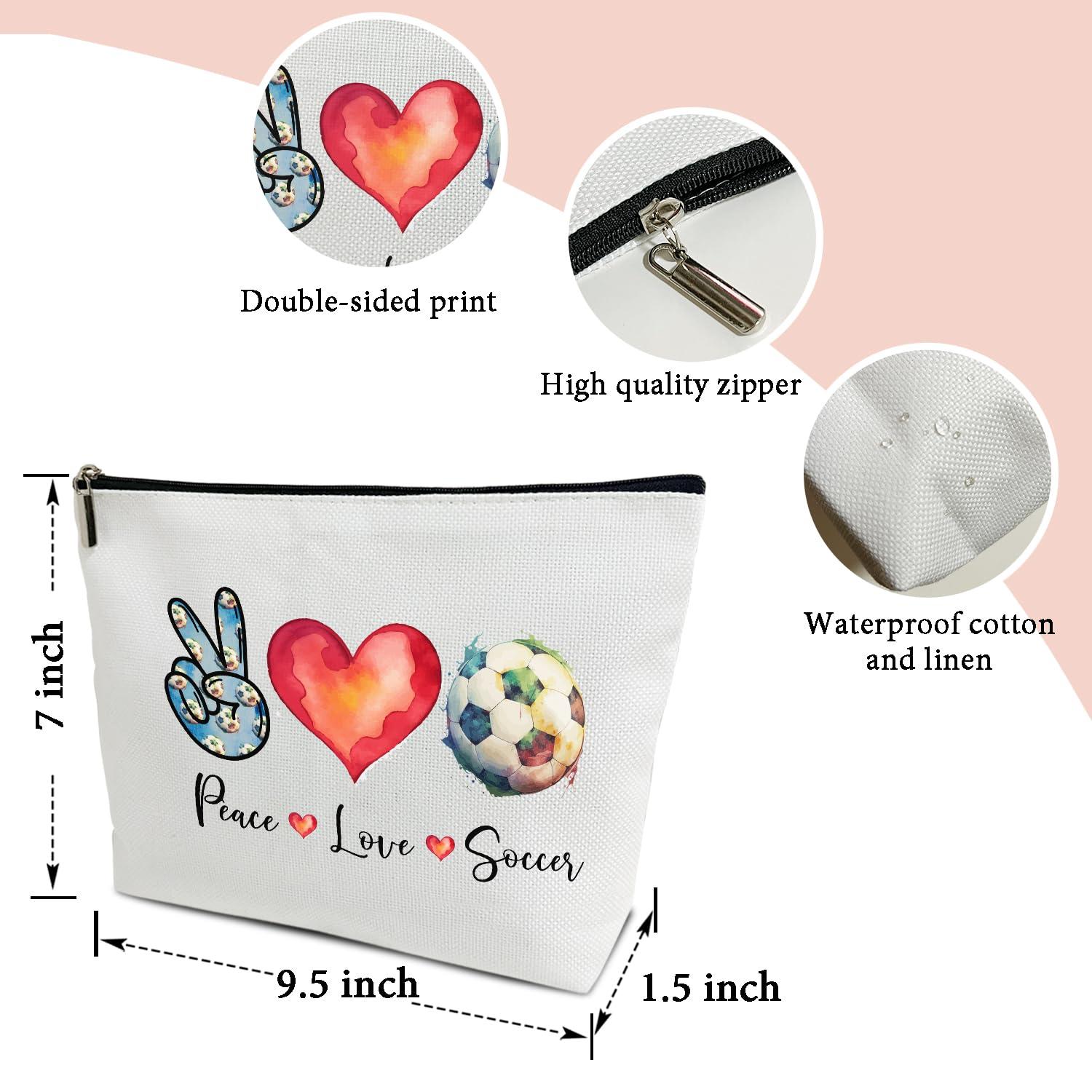 Ziyouza Makeup Bag, Football Makeup Organizer Bag, Peace Love Soccer, Portable Toiletry Makeup Pouch, Storage Makeup Zipper Bag, Appreciation Sport Soccer Lover Gift for Women Mentor Coach -13