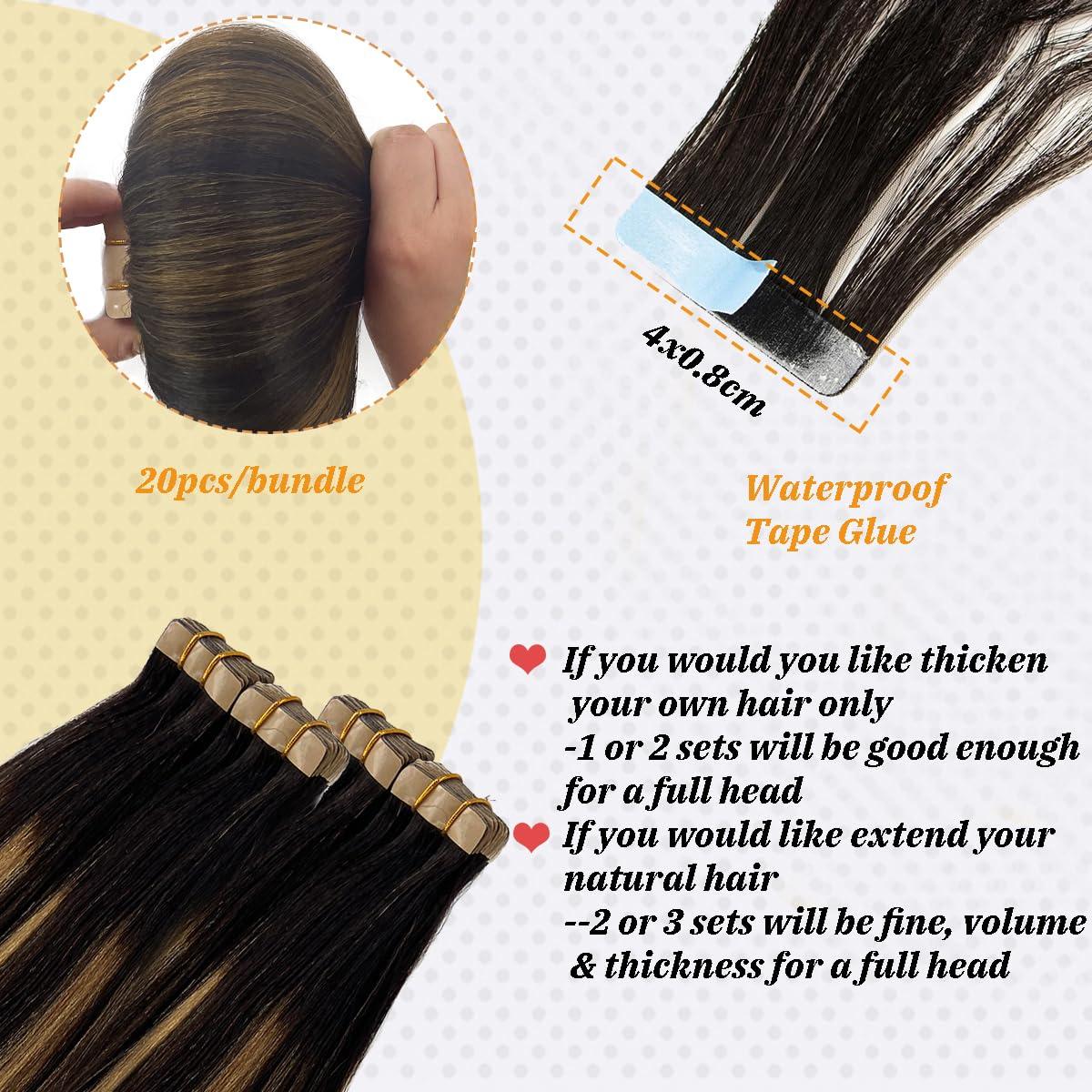 Smavida Ombre Blonde Tape in Hair Extensions Human Hair 22Inch Yaki Straight Highlighted Brown to Honey Blonde Tape in Extensions Real Human Hair 20Pcs 50 Gram Double Sided Yaki Tape in Invisible Hair