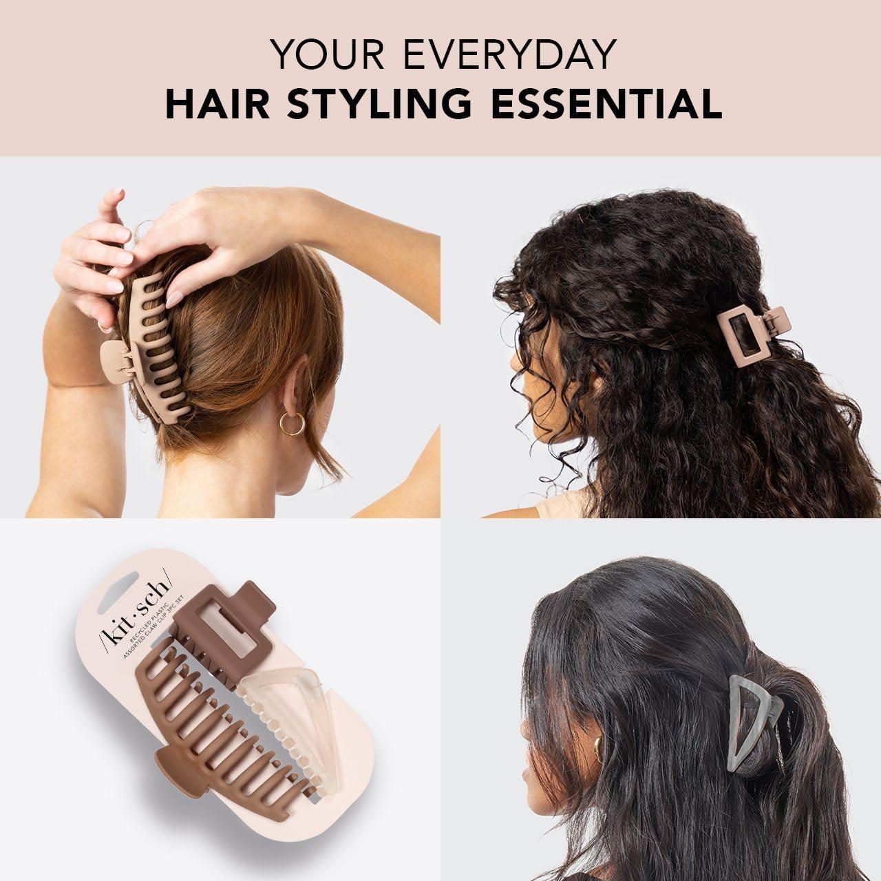 Kitsch Kitsch Large Assorted Hair Clips for Women, Medium Open Shape Hair Claw Clips for Thick Hair, Small Open Shape Hair Clip & Big Claw Clip for Teen Girls, 3 pcs