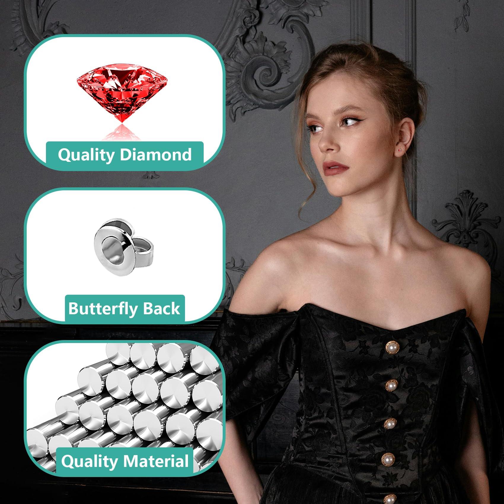 Novopiercing Get the Perfect Ear Piercing with 24 Pcs Premium Ear Piercing Kit - Includes 8 Red CZ Diamond Earrings and 8 Easy-to-Use Self Ear Piercing Gun - Safe and Painless - Sliver