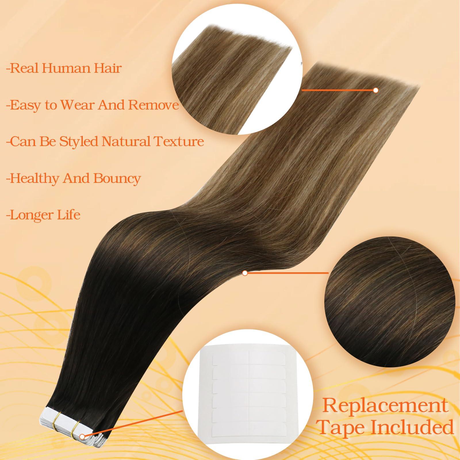Full Shine Full Shine Invisible Tape in Hair Extensions Human Hair 18 Inch Off Black Fading to Chestnut Brown and Honey Blonde 20 Pcs Seamless Tape in Extensions Skin Weft Hair Extensions Real Human Hair 50g