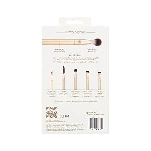 EcoTools EcoTools Precious Metals Brightening Eye Kit, Precision Makeup Brushes For Eyeshadow, Brows, & Liner, Eco-friendly Makeup Brush Set, Sustainable Recycled Aluminum, Cruelty-Free, Chrome, 5 Piece Set