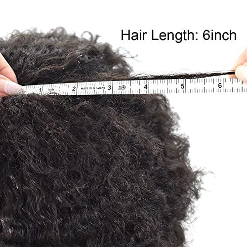 Generic Afro Toupee For Black Men Weave Hair Units Thin Skin Injection PU Human Hair Replacement System African American Wigs for Man Curly Hairpiece Prosthetics (Afro Curl 10mm, 1B Off Black)