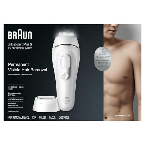 Braun Braun IPL at Home Laser Hair Removal Device for Men and Women, PL5145, with Gillette Razor, Pouch, and Wide Cap Head, Safe & Virtually Painless Alternative to Salon Hair Removal