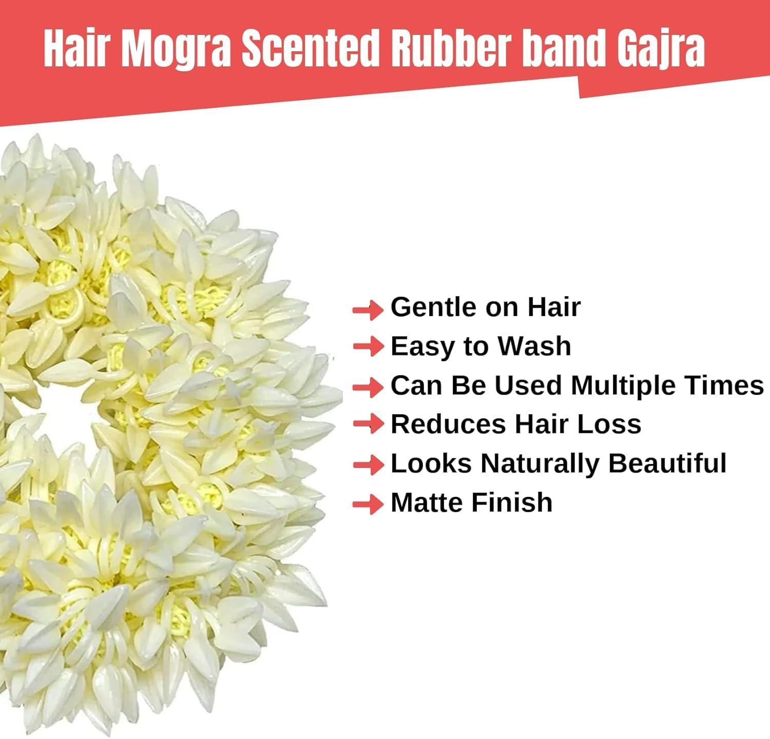 Generic Mogra White Gajra Hair Accessories Gajra Rubber Band for Women & Girls (Pack of 2)-White