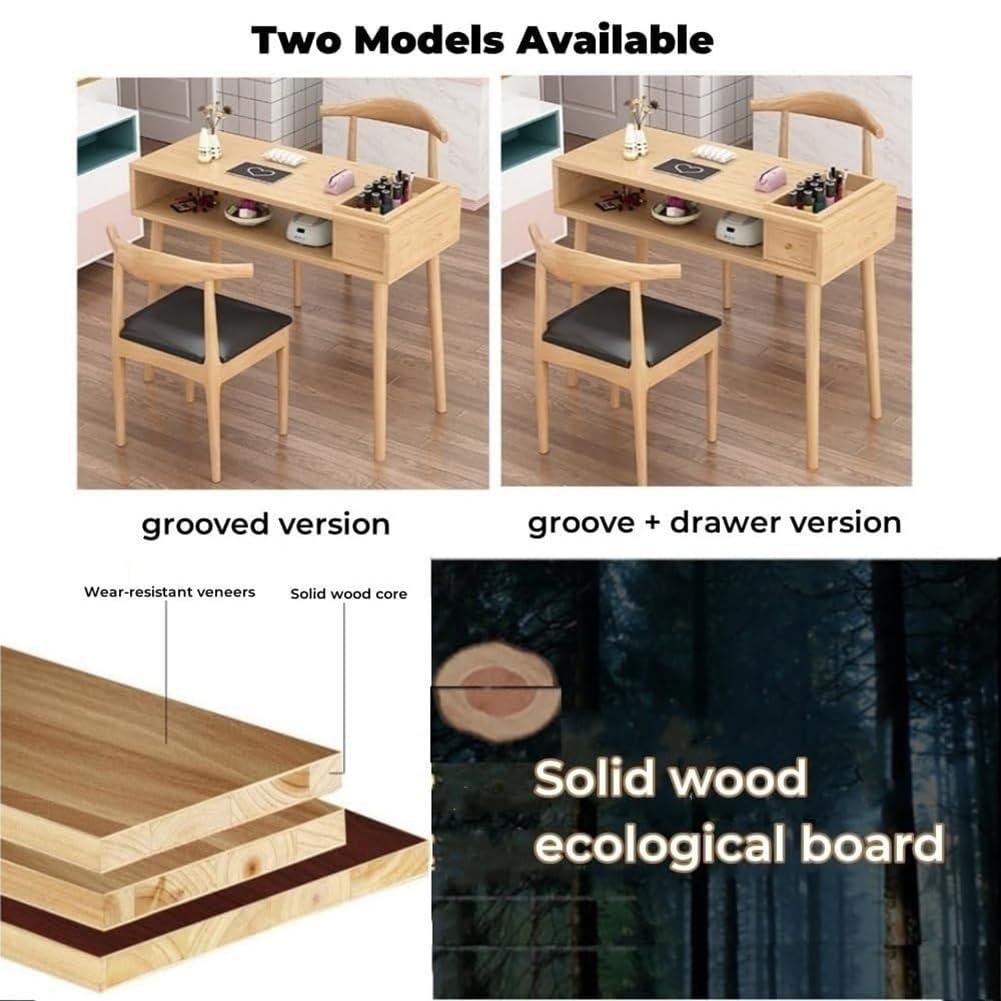 KK-GAL KK-GAL Solid Wood Manicure Table, Nail Desk with Double Layer, Modern Nail Desk for Nail Tech, Wooden Nail Salon Spa Nail Table Station, Wooden Nail Tech Salon Desk with Double Layer,B 160cm