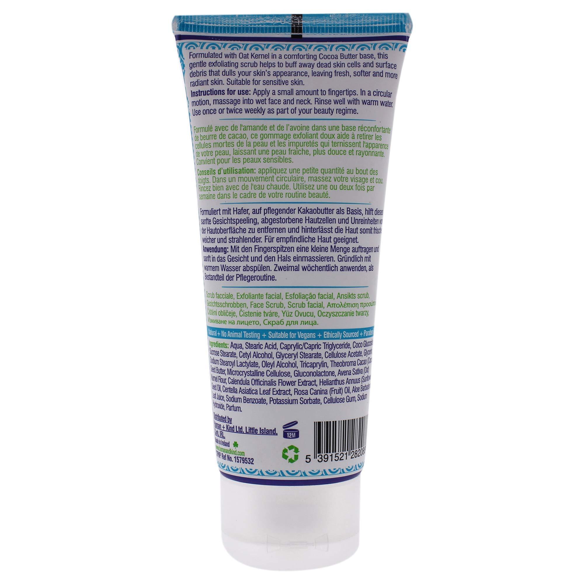 Human+Kind Human+Kind Face Scrub - Resurfacing, Brightening Facial Exfoliator for a Smooth, Fresh Complexion - Gentle, Renewing Formula for Sensitive Skin - With Soothing Oat Kernel and Cocoa Butter - 3.3 oz