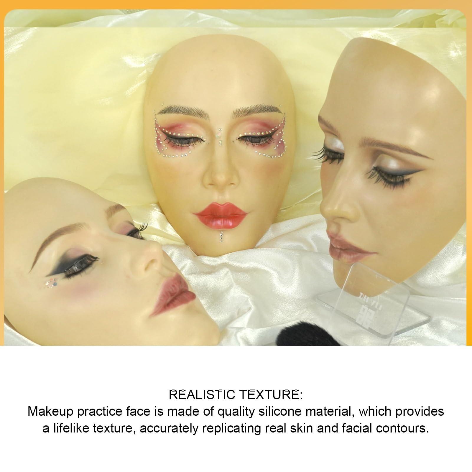 Generic Generic 2 Set Makeup Practice Face 5D Silicone Full Face Makeup Mannequin Face with Stand for Emerging Makeup Artist (Yellow Wheat Face)