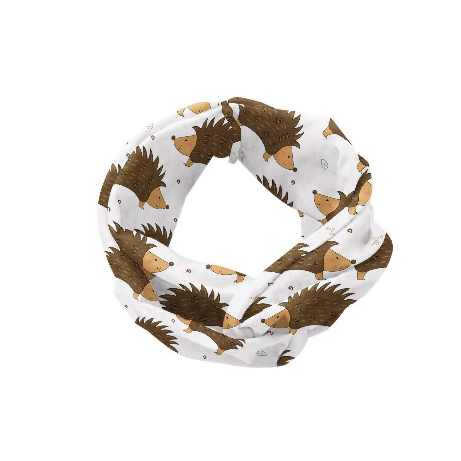Ambesonne Ambesonne Hedgehog Headband for Women, Cartoon Style Porcupine Mascots with Tiny Little Swirls and Leaves, Elastic Comfy Hair Accessory Knotted Head Wrap Everyday Use, XS-S, Caramel Pale Brown White