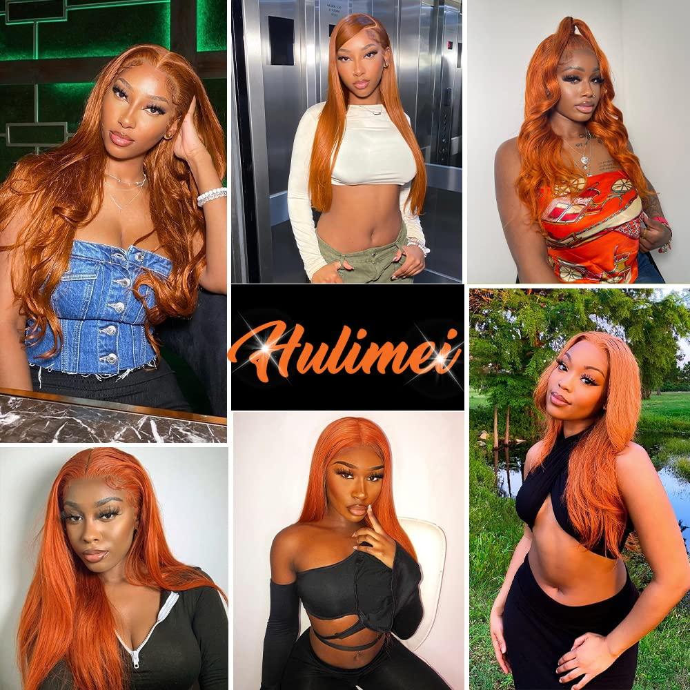 Hulimei Ginger Orange Lace Front Wigs Human Hair Pre Plucked Straight 13x4 HD Lace Frontal Human Hair Wigs Ginger Wig Lace Front Human Hair with Baby Hair 180% Density Ginger Human Hair Wig 22 Inch