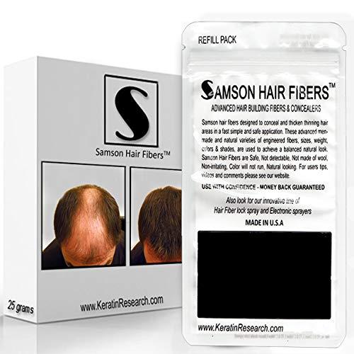 SAMSON HAIR FIBERS Samson Hair Fibers for Thinning Hair - 100% Undetectable Natural Formula - Completely Conceals Hair Loss in Seconds. Covers bald spots. Thicken your hair instantly - 25 Grams Refill (MED. BROWN)