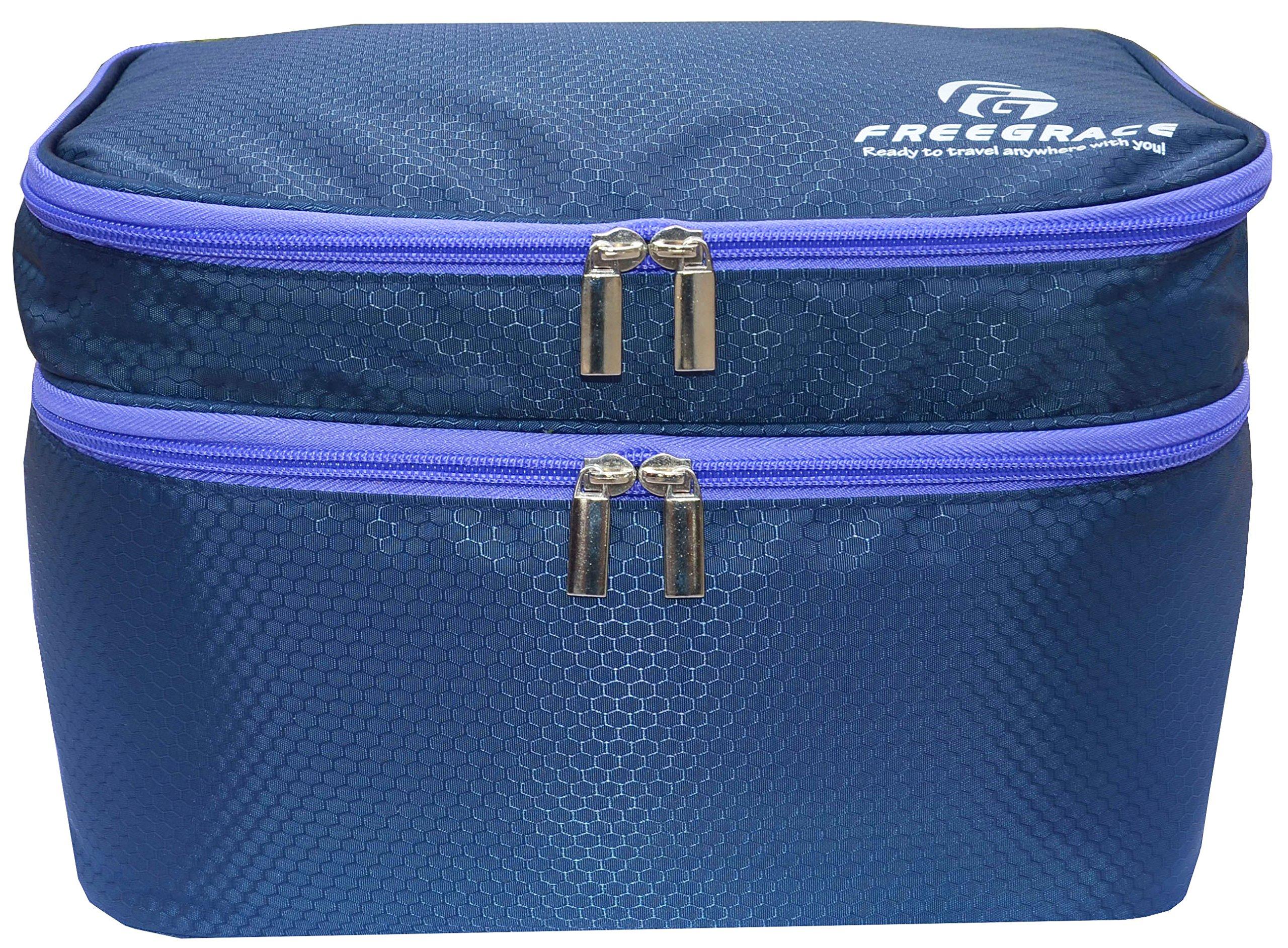 Freegrace Travel Organizer Underwear Bag - Large Double Layer Packing Storage Bag - Fits Large Bra, Socks, Underpants, Cosmetic, Toiletry kit (Dark Blue)