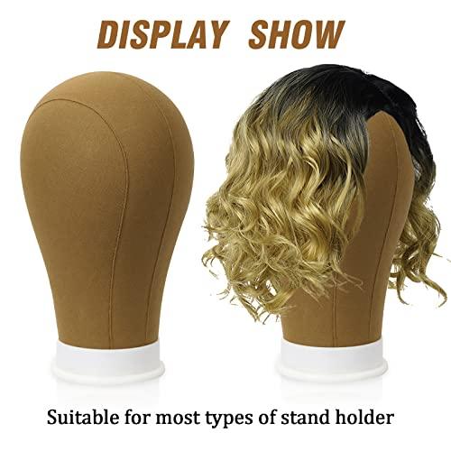 Bileaf 22 Inch Canvas Block Head Wig Mannequin Head Display Styling Poly Canvas Wig Head with Stand for Making Wigs
