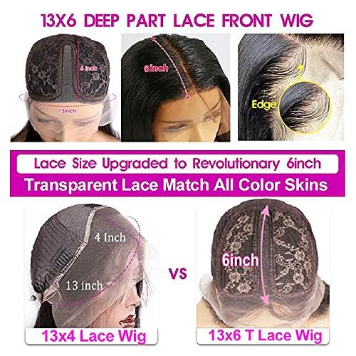 Haoke Dark Blue Pre Plucked Straight Human Hair Wig for Black Women 13X4 Middle Part Short Bob Lace Front Wig Unprocessed Human Hair Dark blue 16"