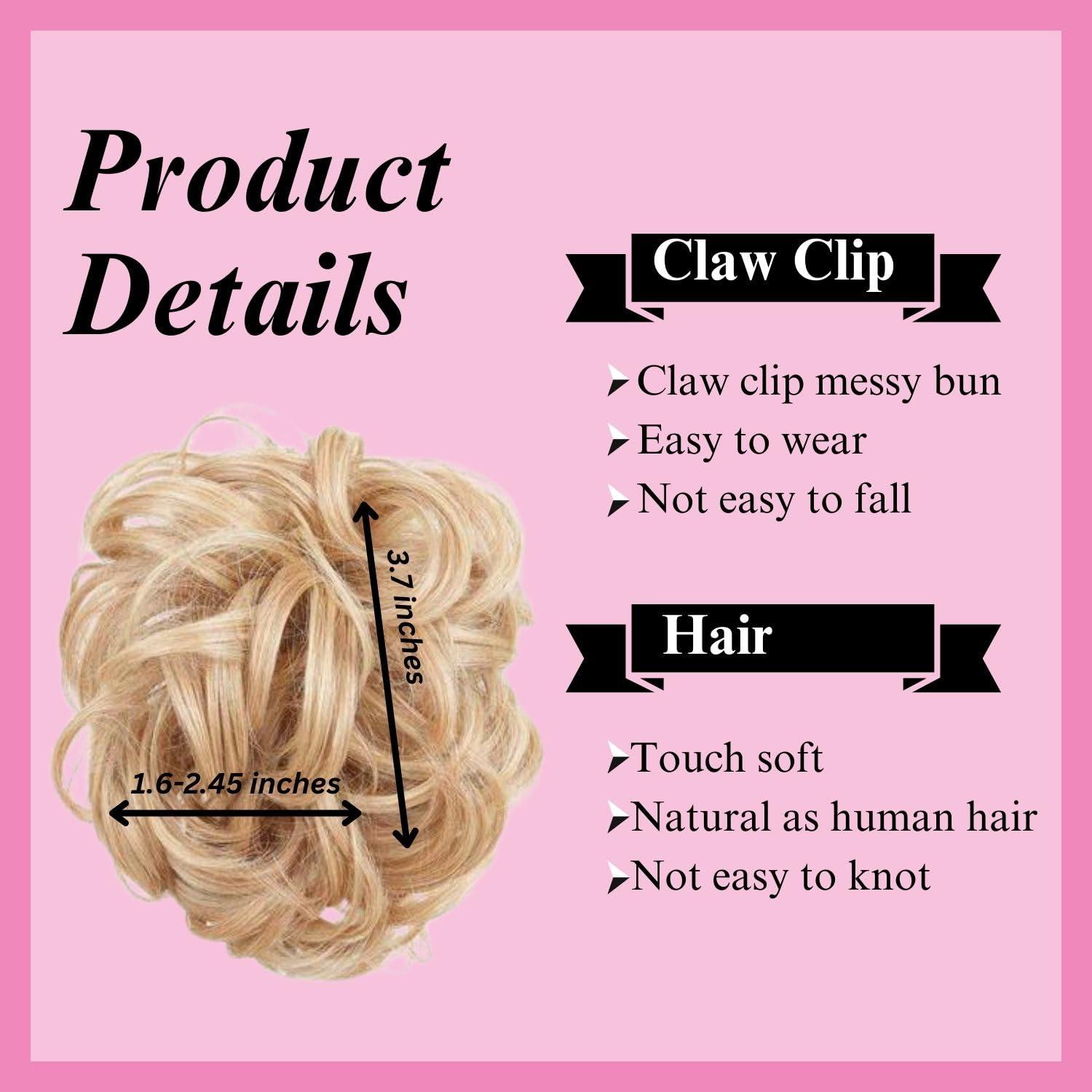 Juvabun Juvabun Claw Clip Messy bun-Light Blonde|Hair Pieces for Women Wavy Curly Hair Bun Clip in Claw Chignon Hair Buns Hair Piece Hair bun extension Everyday Wear Synthetic Hair Bun Scrunchie-Light Blonde