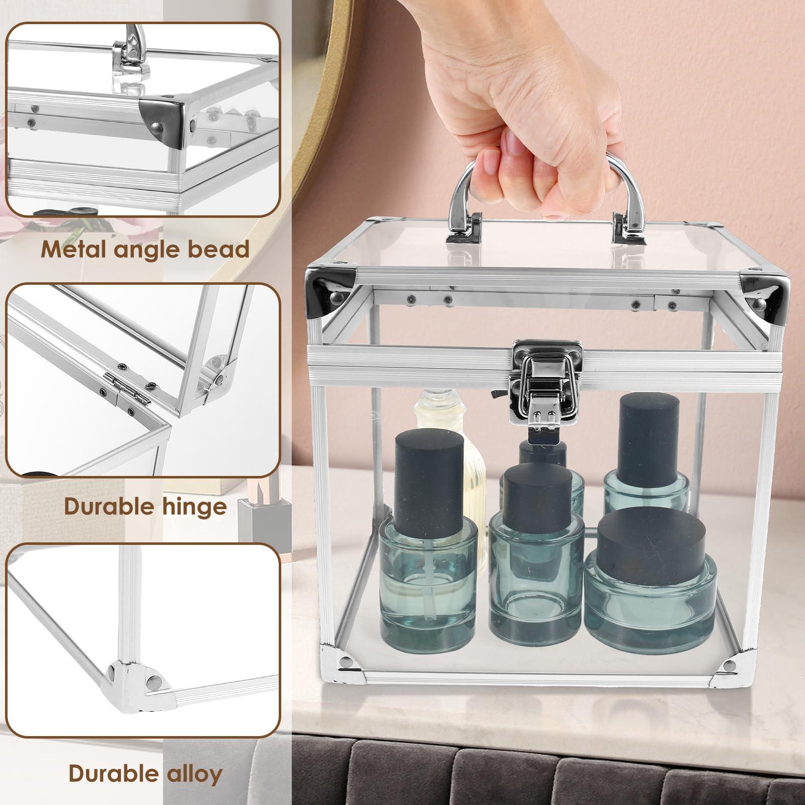 LYIYEYAN LYIYEYAN Makeup Box Clear Cosmetic Case with Latches and Handle Large Capacity Toiletry Organizer Box Portable Travel Makeup Tools Box for Vanity Bathroom Counter Dresser (Silver)