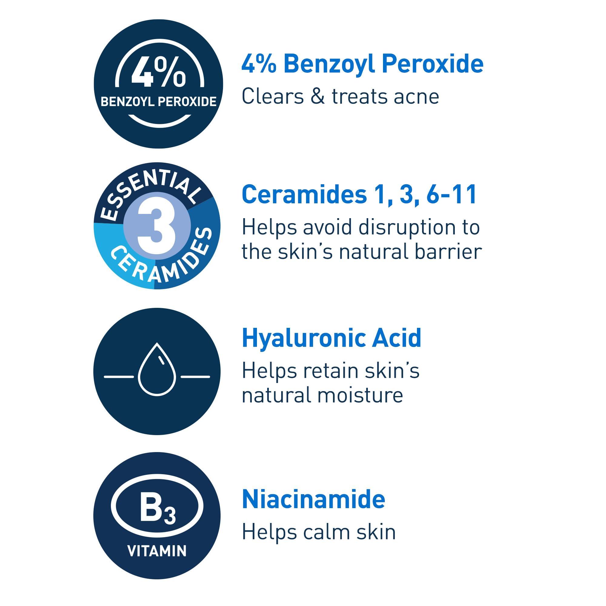 CeraVe CeraVe Acne Foaming Cream Cleanser, 4% Benzoyl Peroxide Face Wash With Hyaluronic Acid, Niacinamide & Ceramides, Gentle Daily Acne Treatment For Face