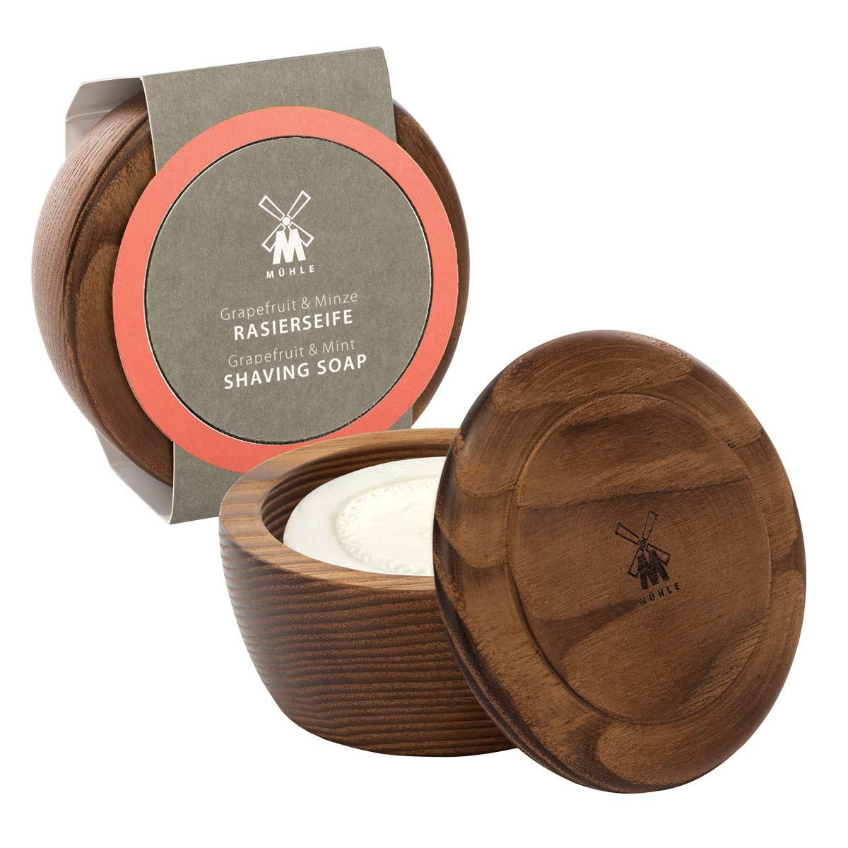 MHLE MHLE Wooden Bowl With Grapefruit & Mint Shaving Soap, 65 Grams Shave Soap for Men, Rich & Light Soap Formula, Nurturing Solid Shave Soap Lather, Cooling Effect On Skin