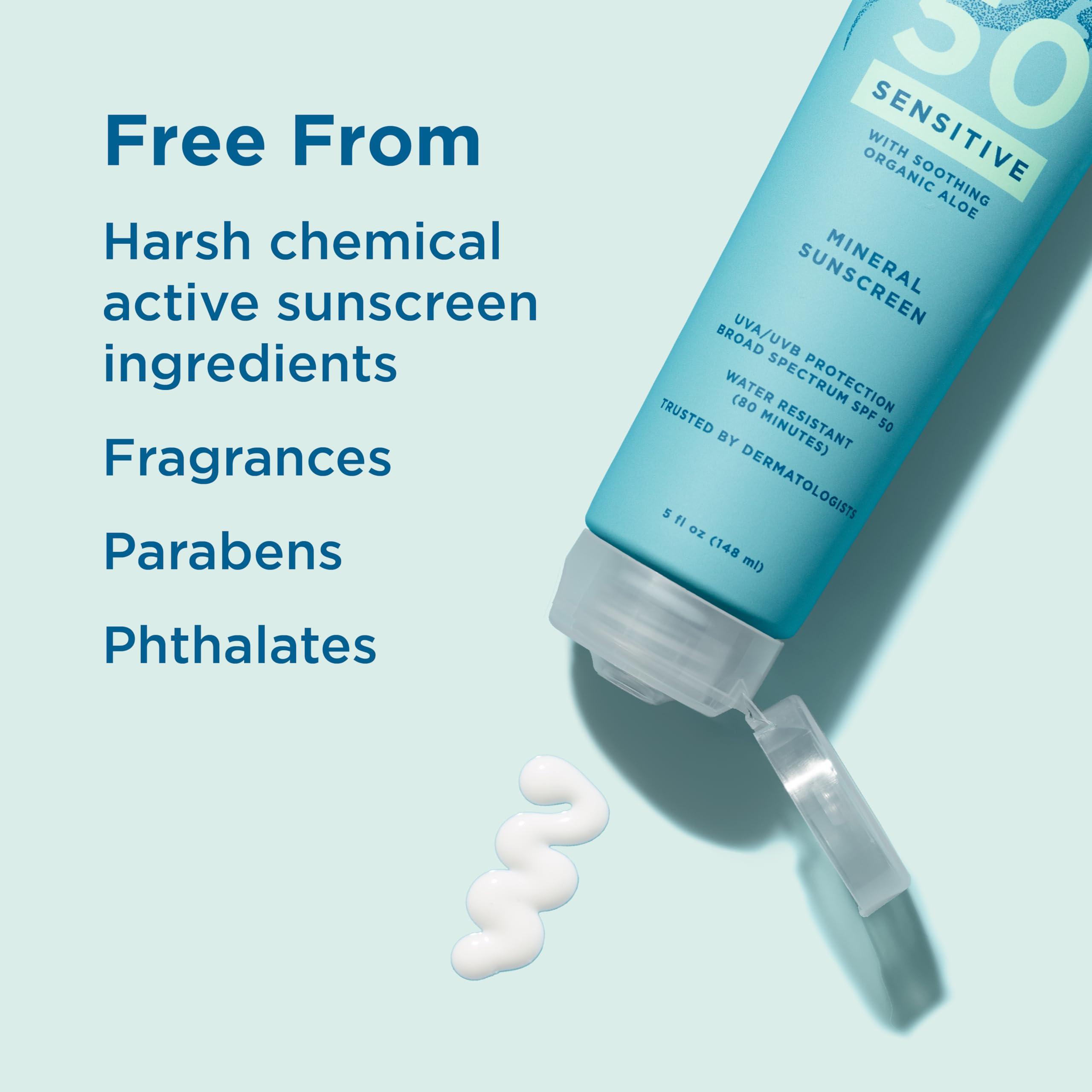 BLUE LIZARD Bundle of BLUE LIZARD Sensitive Mineral Sunscreen with Zinc Oxide Sensitive, SPF 50 5 Fl Oz + 3-Pack Blue Lizard Mineral SPF 15 Lip Balm:Natural Coconut Flavor, Each Tube 0.13 oz.