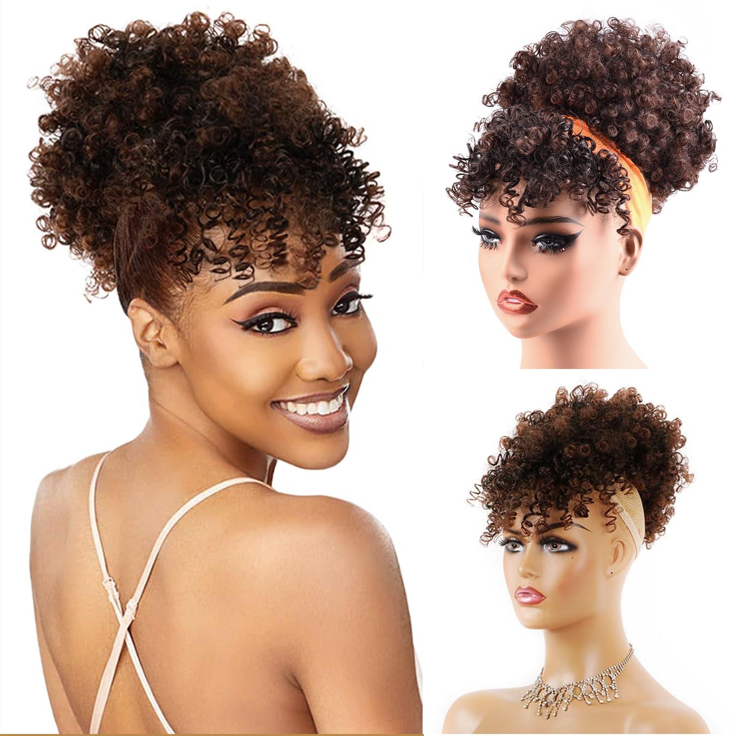 TOZIKA TOZIKA Afro Puff Jerry Curls Afro Puff Non Drawstring Ponytail with bangs Synthetic Fauxhawks Short Afro Puff Kinky Curly