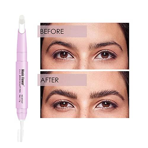 Music Flower Music Flower Eyebrow Pencil - Dark Brown Dual Ended Brow Pen & Eyebrow Wax Pen, Waterproof Smudge Proof Long Lasting Eyebrow Pen, Eyebrow Waxing Shaping Clear Eye Makeup Kit