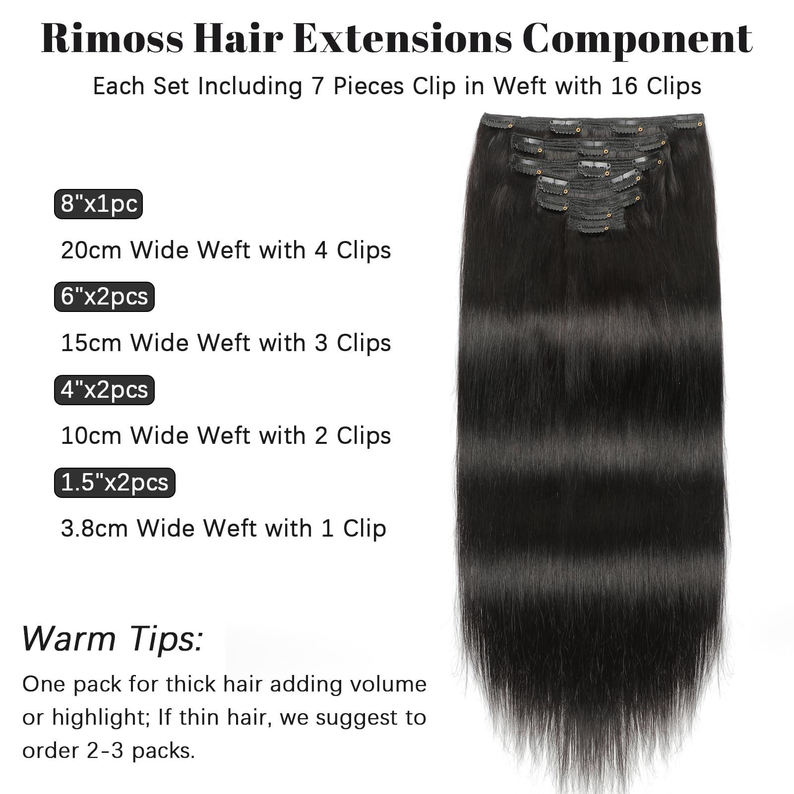 Rimoss Clip in Hair Extensions Real Human Hair 150g Soft Jet Black Straight Hair Extensions Real Human Hair Clip ins, Rimoss Premium 7pcs Remy Human Hair Clip in Extensions for Women (#1 18 Inch)