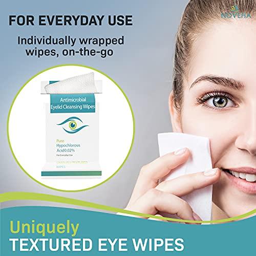 NOVEHA NOVEHA Eyelid & Lash Wipes | For Itchy, Dry Eyes, Styes & Blepharitis, Demodex | lid and lash Cleansing Wipes, Hypoallergenic & Soothing For Sensitive Eyes, Pack of 60