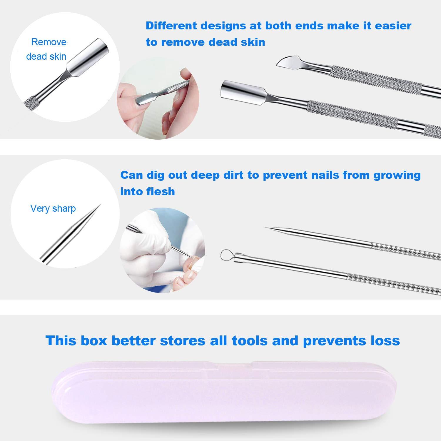 EODIEBN Ingrown Toenail Pedicure Tool Kit Nail File and Nail Lifter Pusher Double-Sided Nail Manicure Kit Stainless Steel Nail Care, Tools Pain Relief (6PCS)