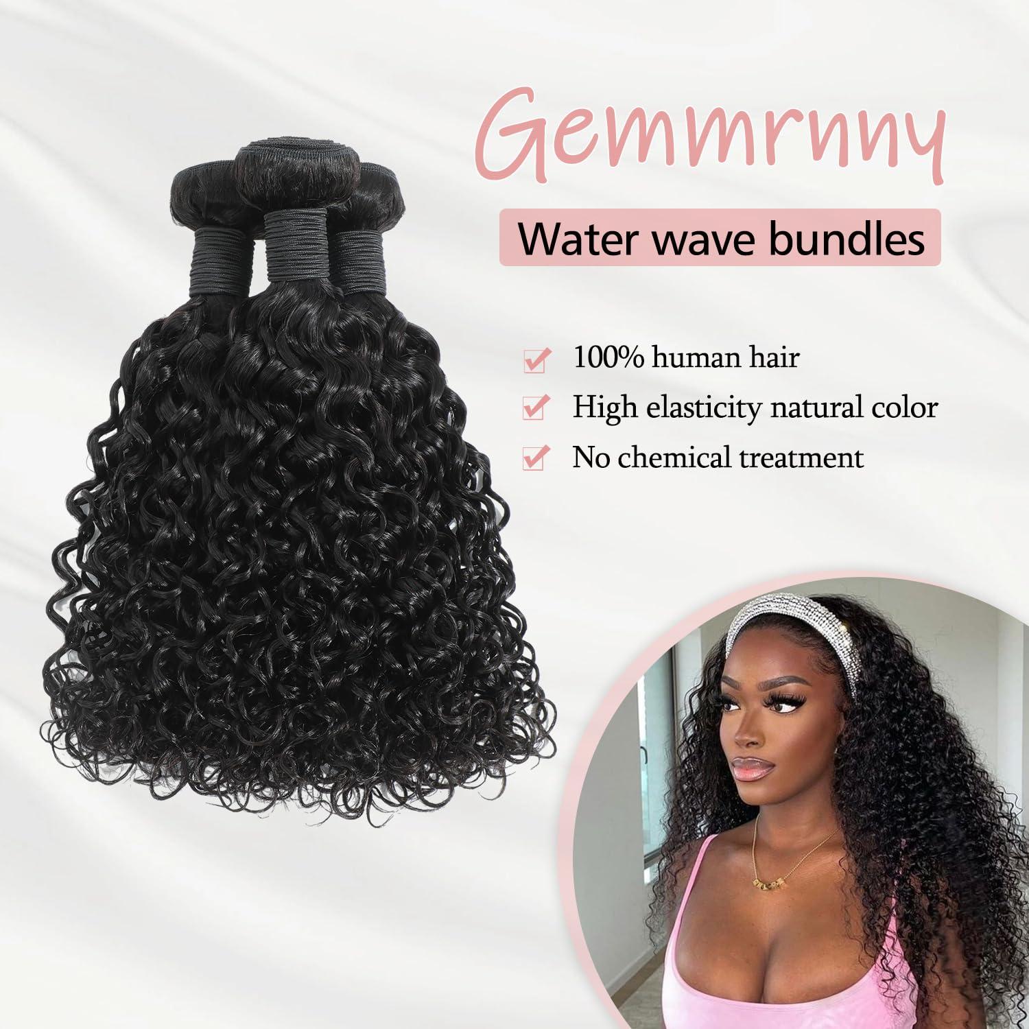 Gemmrnny Gemmrnny Curly Bundles Human Hair 18 20 22 Inch Soft and Thick 3 Bundles Water Wave Human Hair Bundles 12A Brazilian Deep Wave Bundles 100% Unprocessed Wet and Wavy Bundles Human Hair