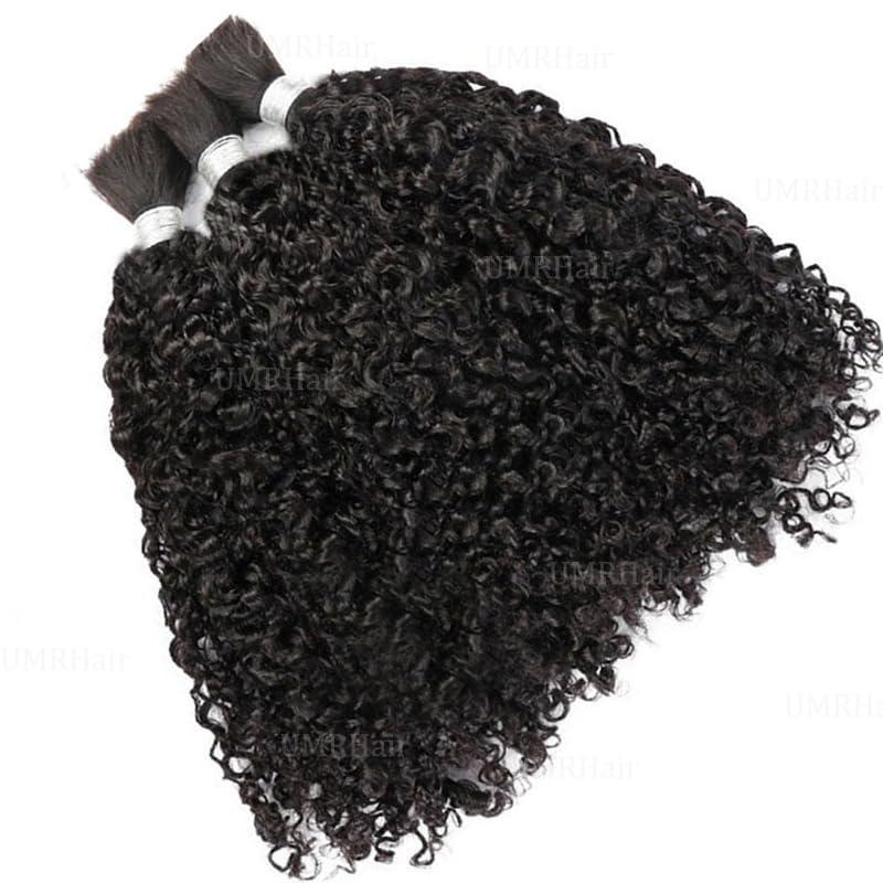 UMRHair 20inch Curly Virgin Human Hair Bulk for Braiding No Weft Micro Braids Brazilian Remy Human Hair Bulk Extension 100g/Bundle Natural Black Weaving Extensions 1Bundle
