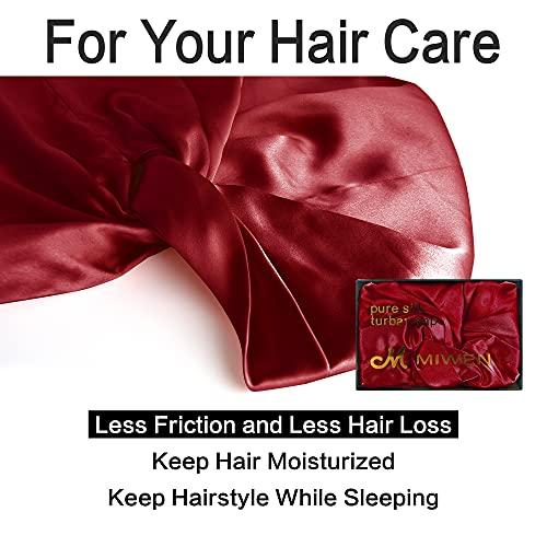 Miwen Miwen Silk Sleep Cap, Double-Lined Pure Mulberry Silk Turban, Hair Wrap & Head Cover for Curly and Thick Hair, Oeko-Tex Certified 19 Momme 6A-Grade Silk,Hair Bonnet for Women Hair Care (1Pc,Red Wine)