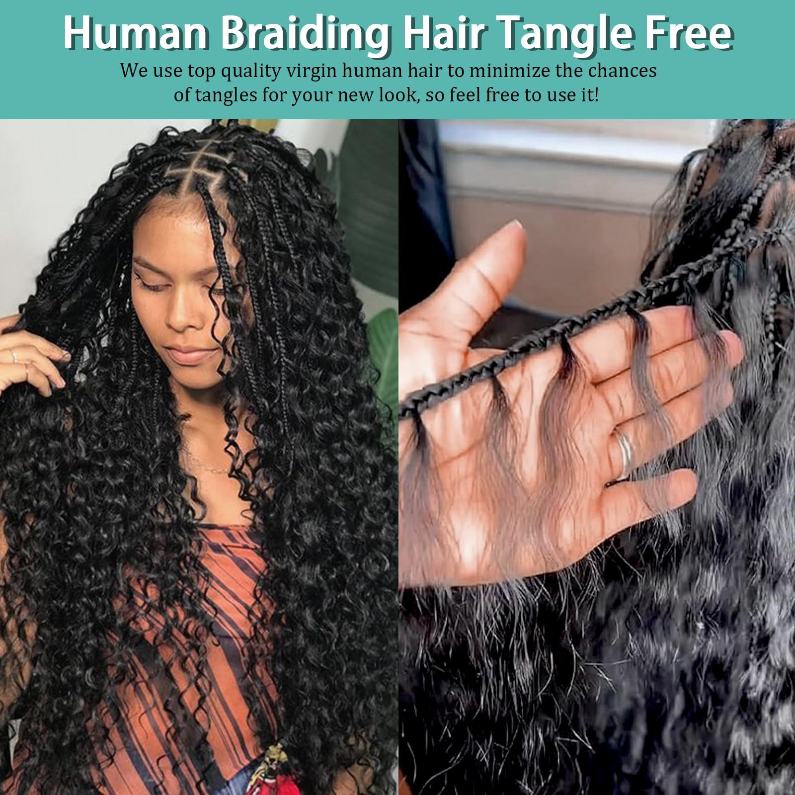 MOTFIN Human Braiding Hair for Boho Braids Human Hair Braiding Hair 110g 18 Inch Curly Boho Hair for Braiding Knotless 12A Deep Wave Bulk Human Hair for Braiding Bohemian 3 Bundles/Pack Natural Color