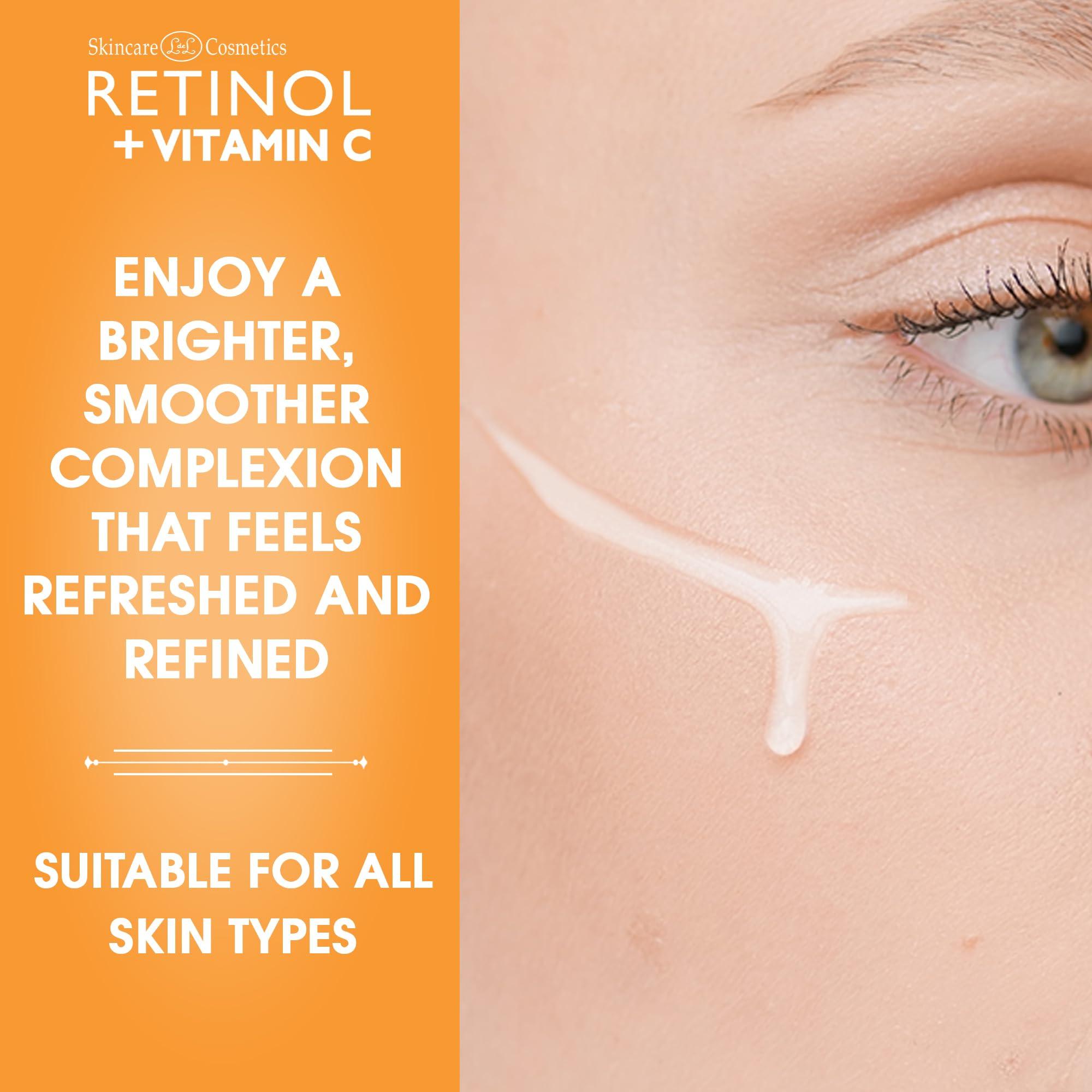 Retinol Retinol + Vitamin C Face Serum - Anti Aging Facial Serum, Evens Skin Tone, Diminishes Fine Lines and Wrinkles, Sun Damage & Dark Spots, Restores Radiance, Locks In Moisture - 1 FL. Oz