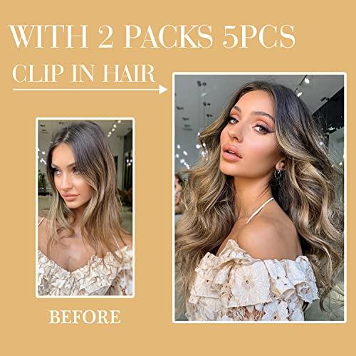LaaVoo LaaVoo Clip in Hair Extensions Black Ombre Real Human Hair Clip in Extensions Ombre Black to Light Brown Balayage Light Blonde Human Hair Extensions Clip ins for Short Hair 12 Inch 5pcs 80g