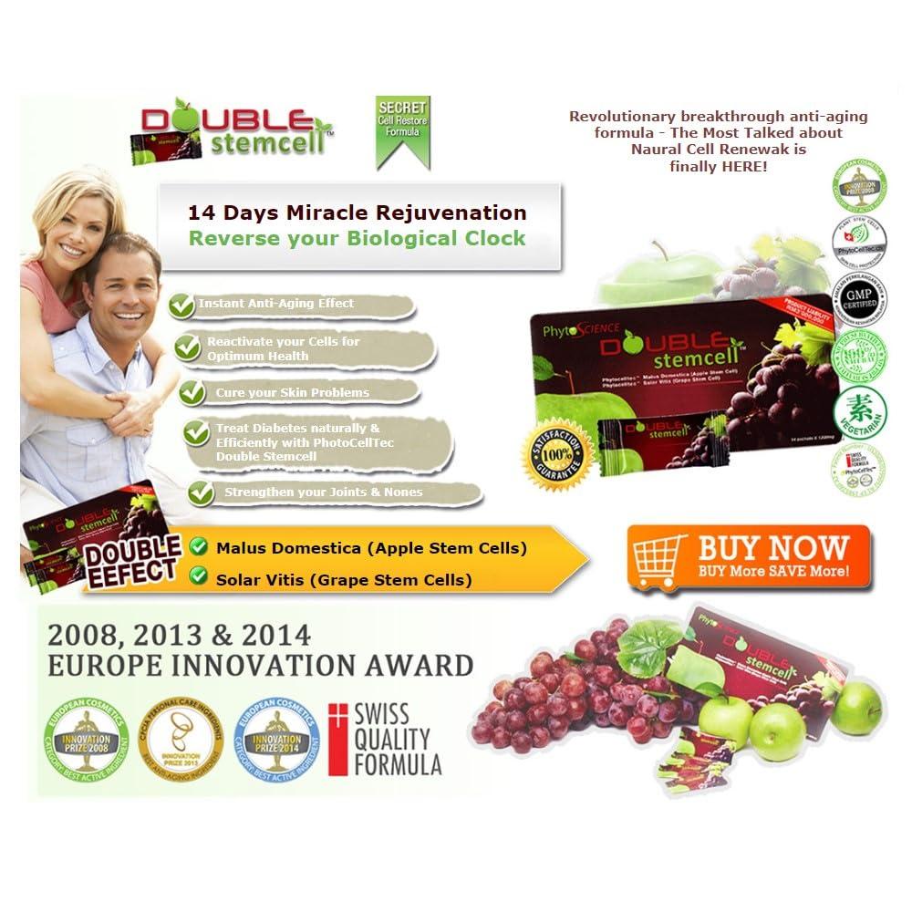 phytocelltec 7 Packs Phytoscience Double Stem Cell Anti Aging Acne Treatment Supplement Acai Berry Extract Blueberry Reduce Wrinkles Pores Pimples Fine Lines Skin Texture (14 Sachets/pack)