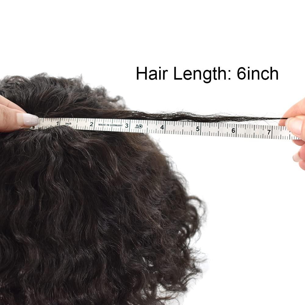 Hair Wonders Afro Toupee For Black Men Poly Skin Man Weave Hair Unit Black Men Mens Toupee Human Hair Kinky Curly Hair Toupee For Men African American Afro Toupee Gray Black Hair (1# JET BLACK-14mm afro wave)