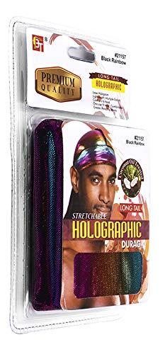 Beauty Town Beauty Town Stretchable Holographic Durag 360/540/720 Wave - Long Tail (Black Rainbow)