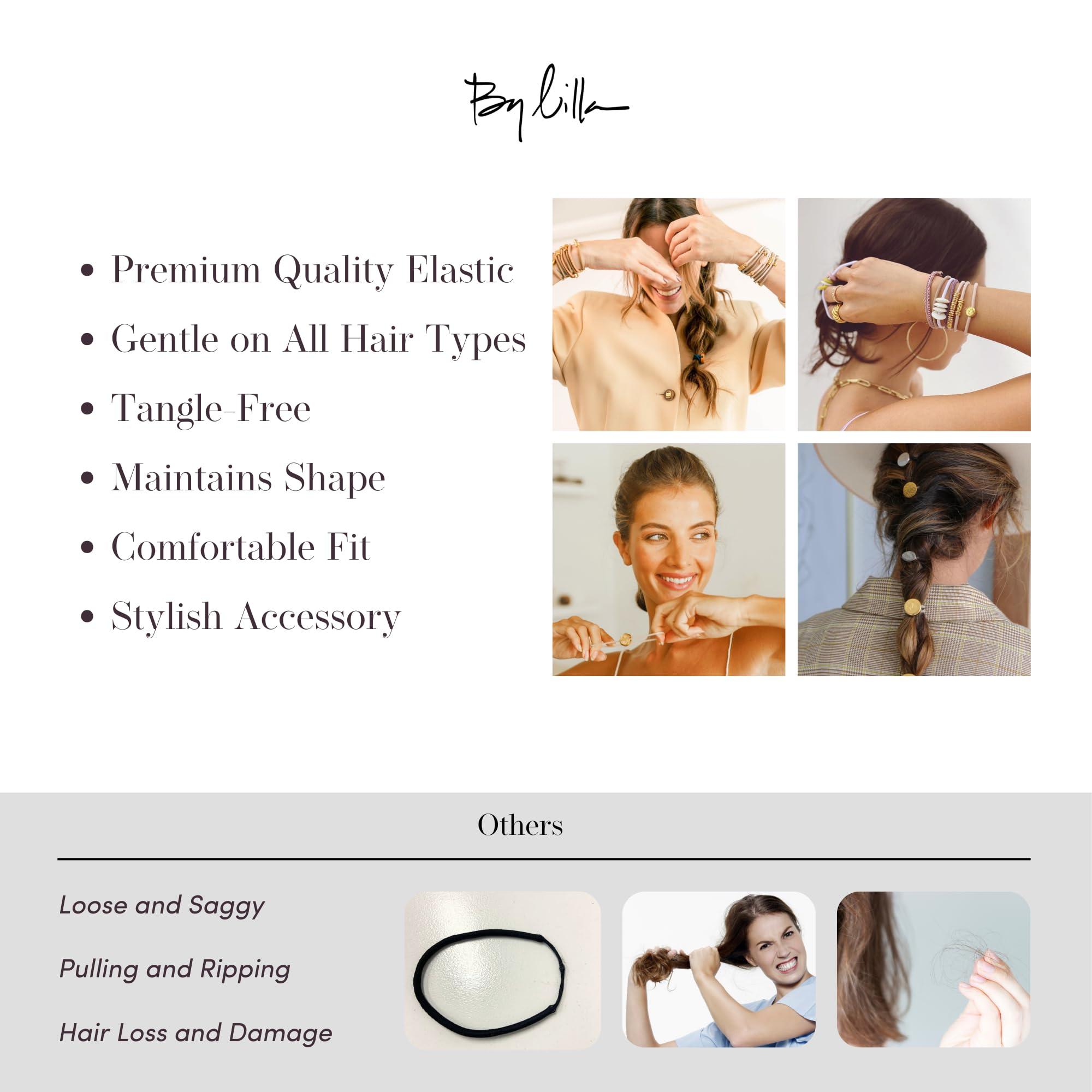 By Lilla By Lilla Hair Ties - Premium Hair Tie Bracelets for Women - Stylish Ponytail Holders for Curly, Straight, Thick, and Thin Hair - Pack of 2 (Barre - Gold/Black)